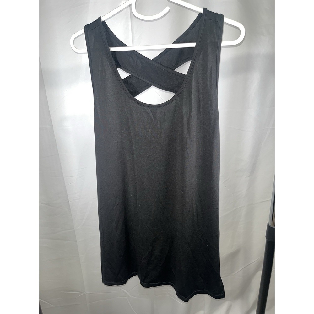 Adrienne Vittadini Sport Tank Top Black Cross Back Strap Athleisure Women Medium